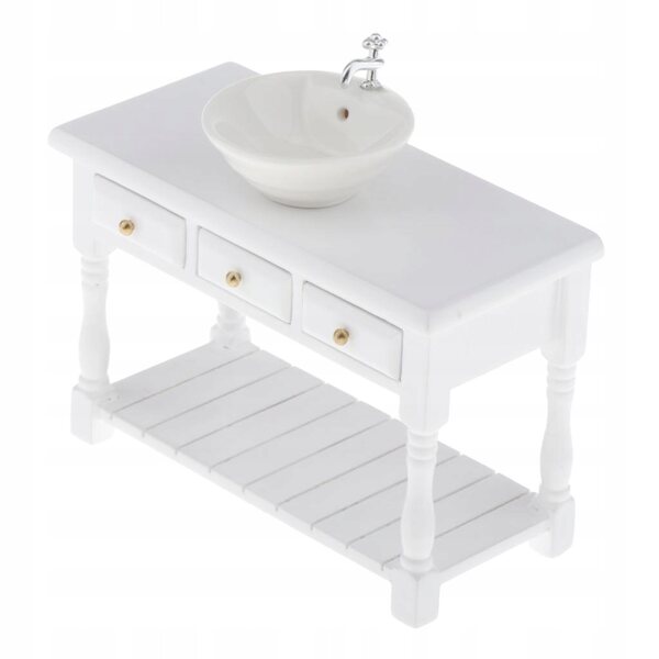 Keramik-Waschbecken-Set mit Schrank, 1:12, Puppenhaus, Weiß