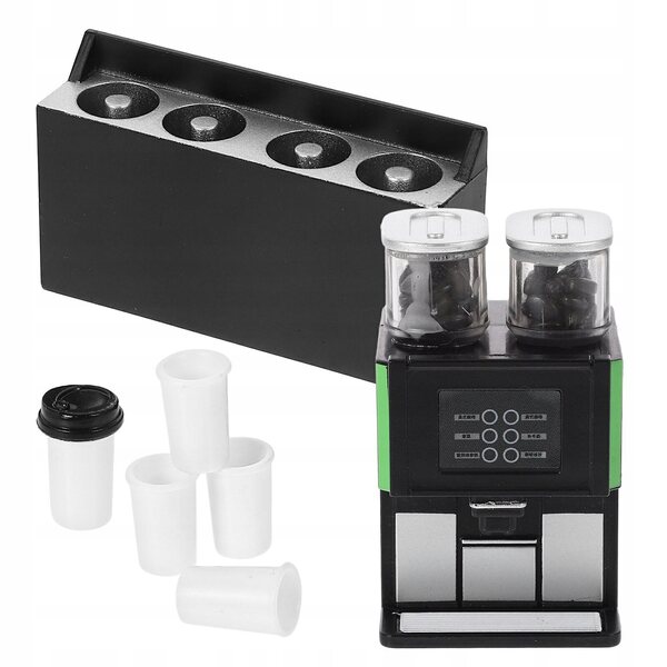 Mini dispenser caffè decorativo per casetta delle bambole in plastica nera
