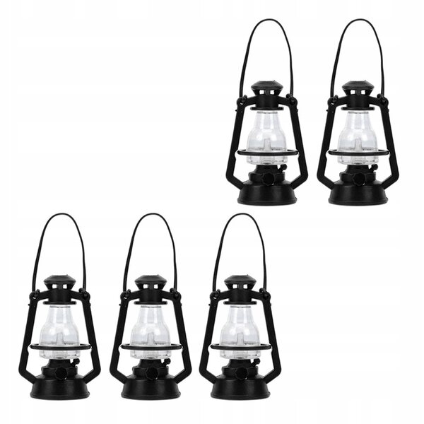 Lot de 5 mini lampes à huile noires pour décorations et maisons de poupées