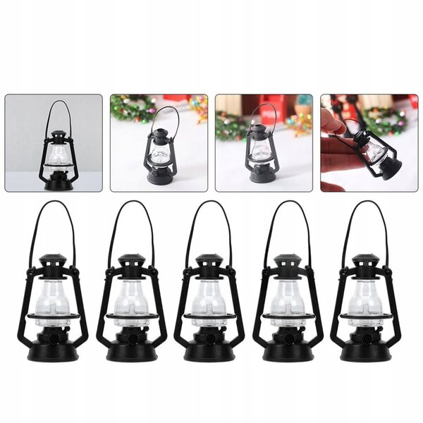 Lot de 5 mini lampes à huile noires pour décorations et maisons de poupées