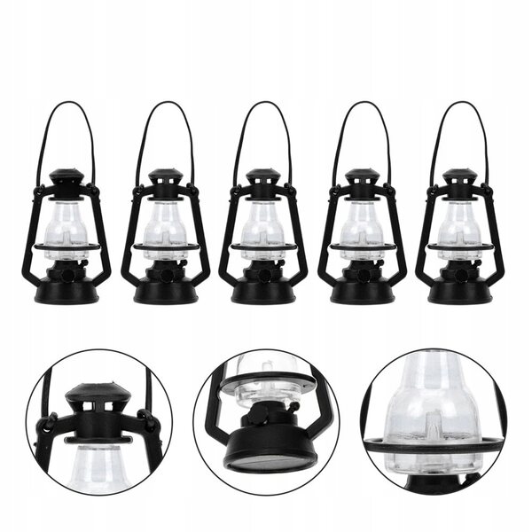 Lot de 5 mini lampes à huile noires pour décorations et maisons de poupées