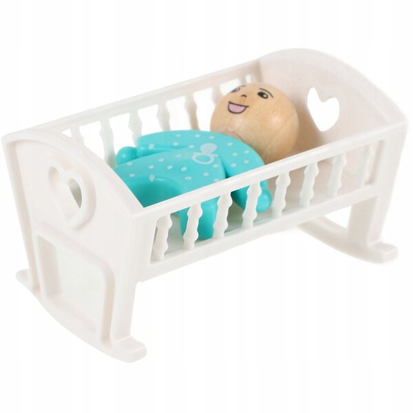 Mini letto doppio in legno per bambole con microbambola, arredo dollhouse