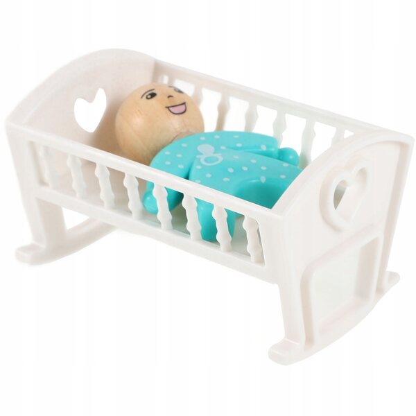 Mini letto doppio in legno per bambole con microbambola, arredo dollhouse