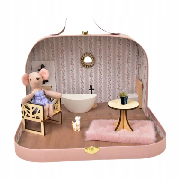 Komplettes Badezimmermöbel-Set aus Holz für Puppenhaus im Maßstab 1:12