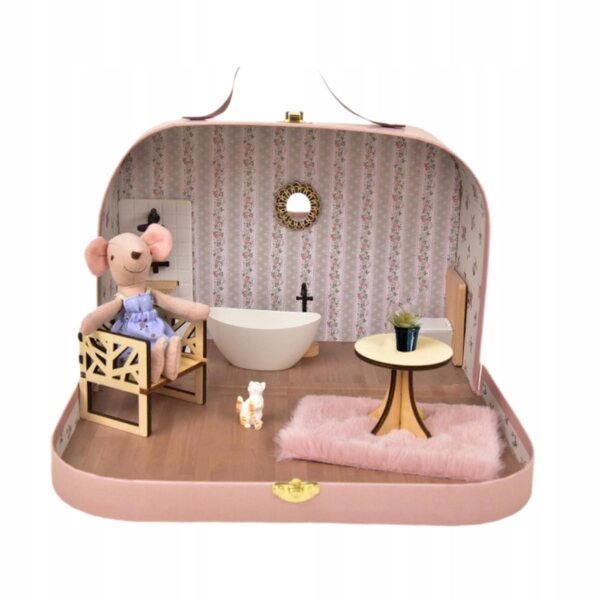 Komplettes Badezimmermöbel-Set aus Holz für Puppenhaus im Maßstab 1:12