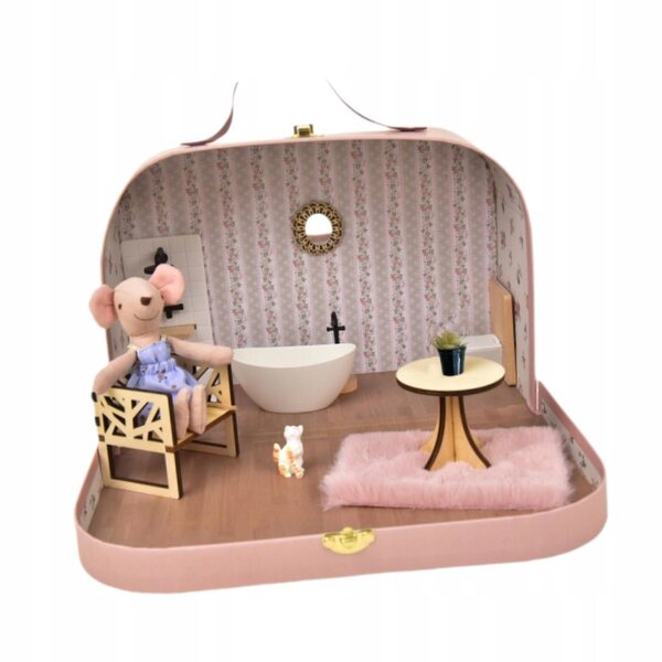 Komplettes Badezimmermöbel-Set aus Holz für Puppenhaus im Maßstab 1:12