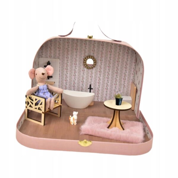 Komplettes Badezimmermöbel-Set aus Holz für Puppenhaus im Maßstab 1:12