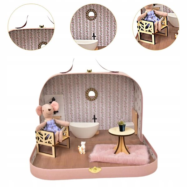 Komplettes Badezimmermöbel-Set aus Holz für Puppenhaus im Maßstab 1:12