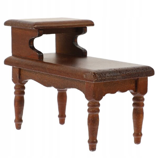 Mini tavolino retro in legno 1:12 a due ripiani per decorazioni miniature