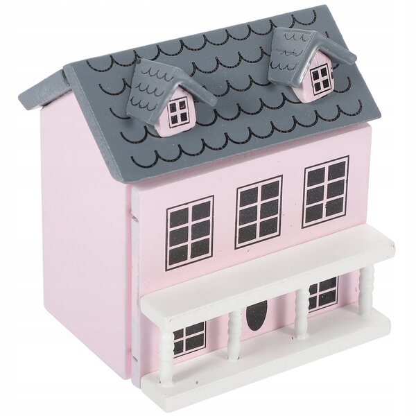 Mini casa in legno rosa resistente e decorativa per paesaggi in miniatura