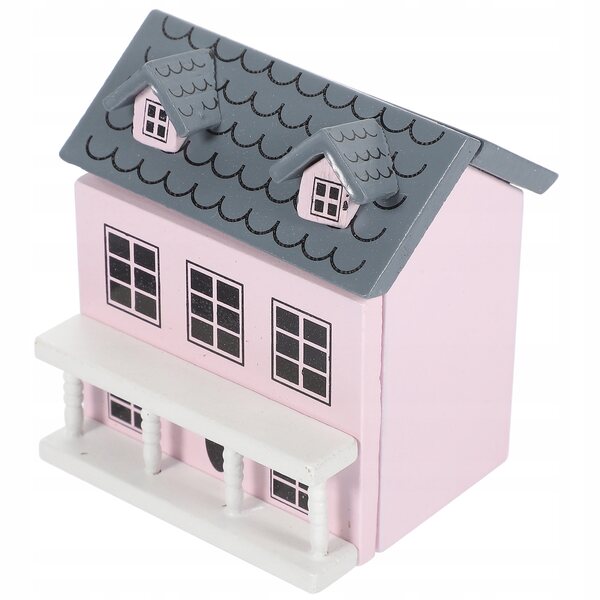 Mini casa in legno rosa resistente e decorativa per paesaggi in miniatura
