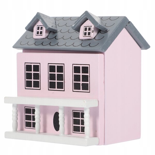 Mini casa in legno rosa resistente e decorativa per paesaggi in miniatura