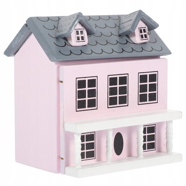 Mini casa in legno rosa resistente e decorativa per paesaggi in miniatura