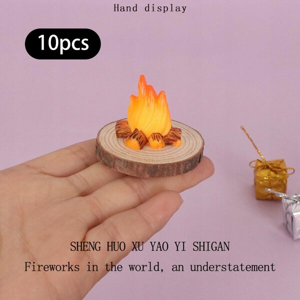 10 Stück dekorative Miniatur-Lagerfeuer aus Kunstharz für Puppenhäuser und Mikrolandschaften