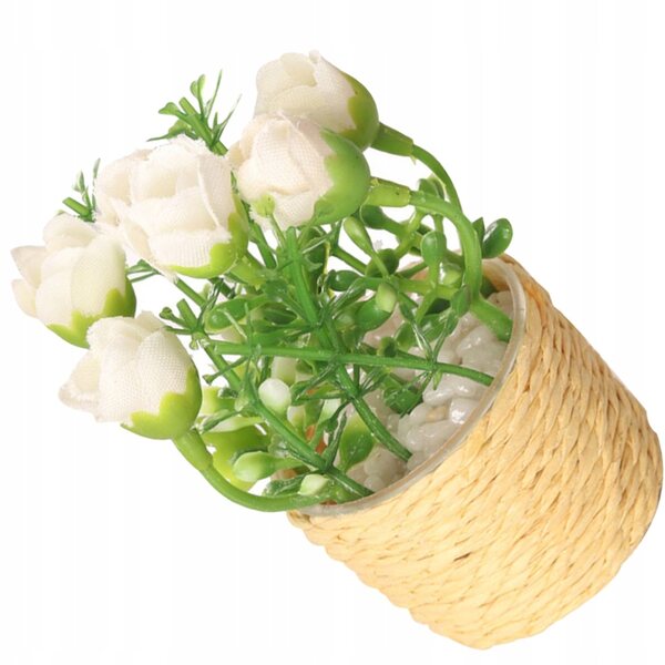 Mini bonsai rosa bianca in vaso per decorazioni miniature e micro paesaggi