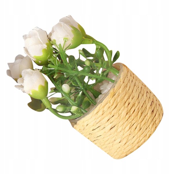 Mini bonsai rosa bianca in vaso per decorazioni miniature e micro paesaggi