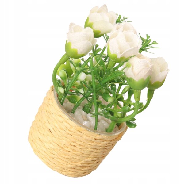 Mini bonsai rosa bianca in vaso per decorazioni miniature e micro paesaggi