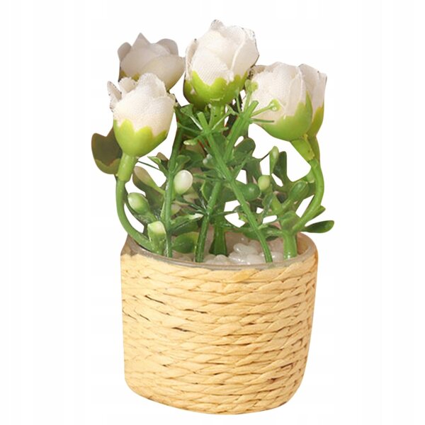 Mini bonsai rosa bianca in vaso per decorazioni miniature e micro paesaggi