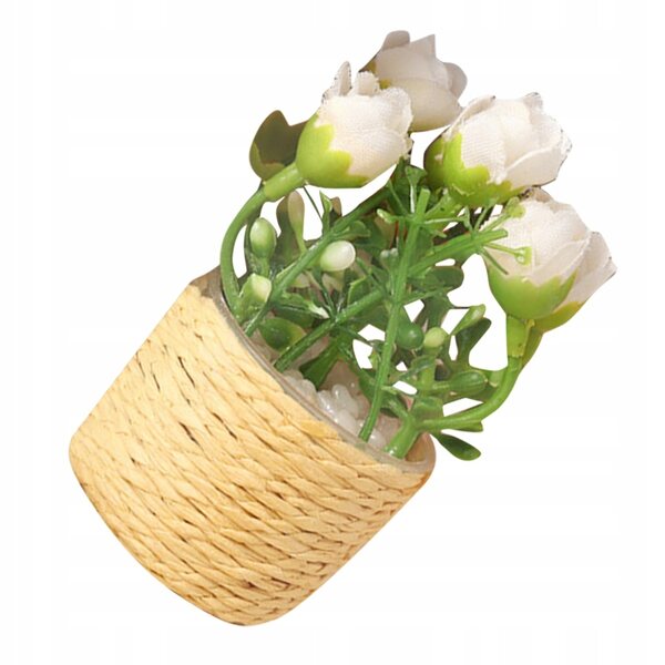 Mini bonsai rosa bianca in vaso per decorazioni miniature e micro paesaggi