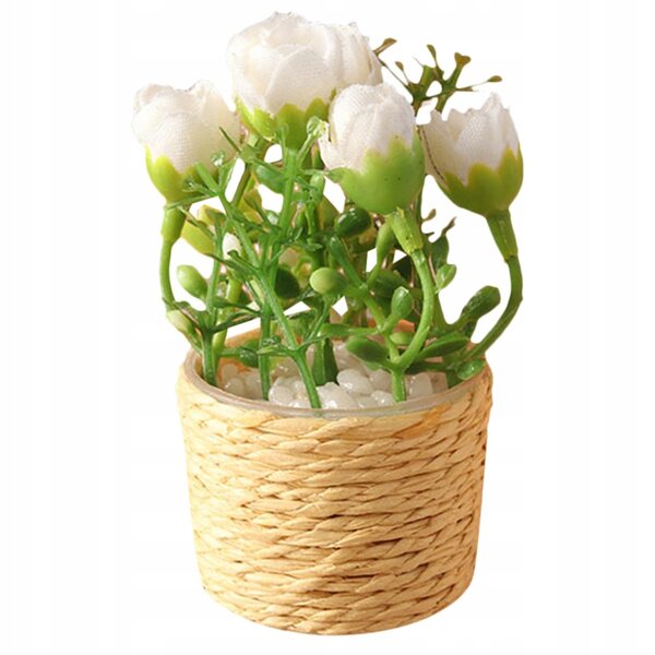 Mini bonsai rosa bianca in vaso per decorazioni miniature e micro paesaggi