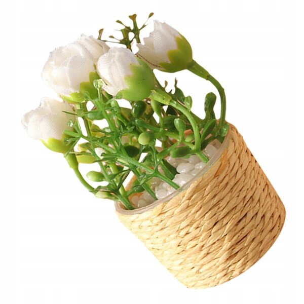 Mini bonsai rosa bianca in vaso per decorazioni miniature e micro paesaggi