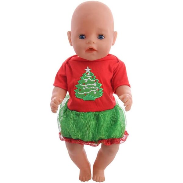 Abito Natalizio per Bambola 46 cm con Stampa Albero di Natale Costume Casual