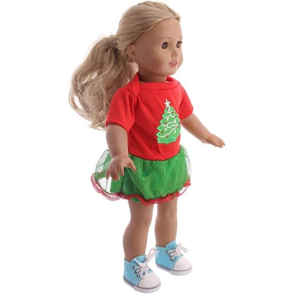 Abito Natalizio per Bambola 46 cm con Stampa Albero di Natale Costume Casual