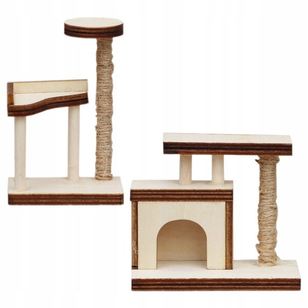 Set 2 Drapaki in Legno Miniature per Casa delle Bambole - Accessori Realistici per Gatti