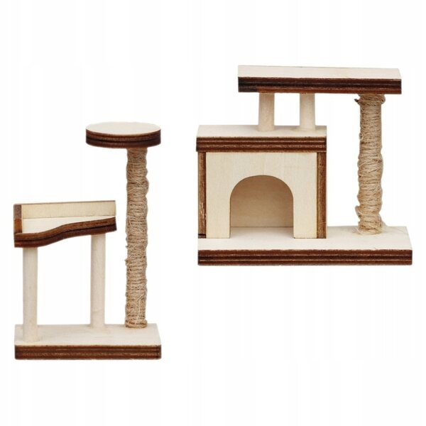 Set 2 Drapaki in Legno Miniature per Casa delle Bambole - Accessori Realistici per Gatti
