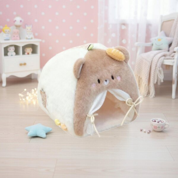 Lit de tente nid de poupées en peluche marron douce pour maison de poupées
