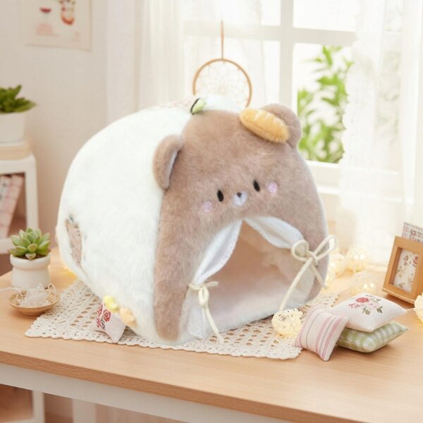 Lit de tente nid de poupées en peluche marron douce pour maison de poupées