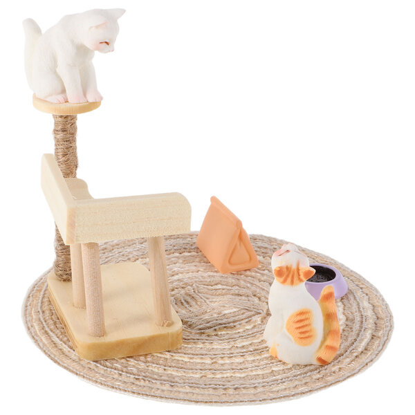 Realistische miniatuurset voor kittens met houten en plastic accessoires