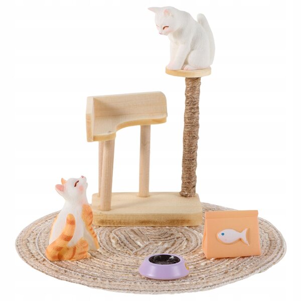Realistische miniatuurset voor kittens met houten en plastic accessoires
