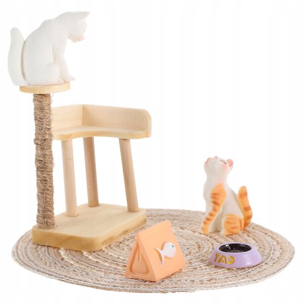Realistische miniatuurset voor kittens met houten en plastic accessoires