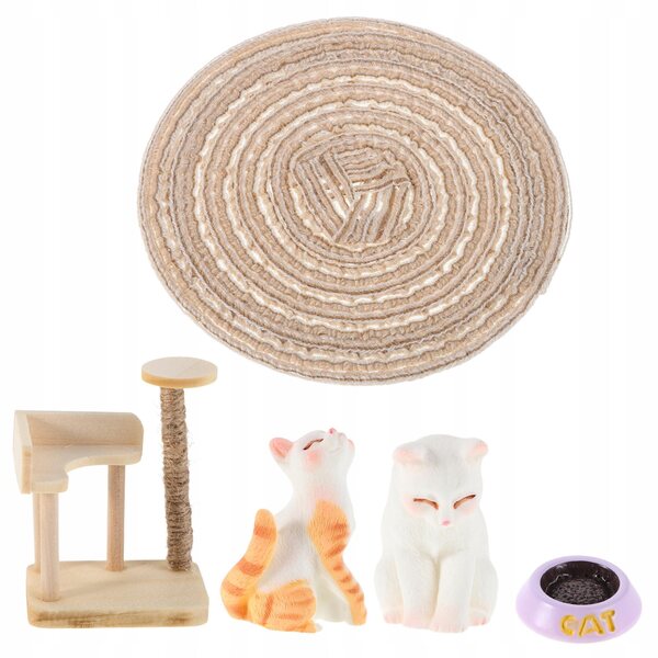 Realistische miniatuurset voor kittens met houten en plastic accessoires