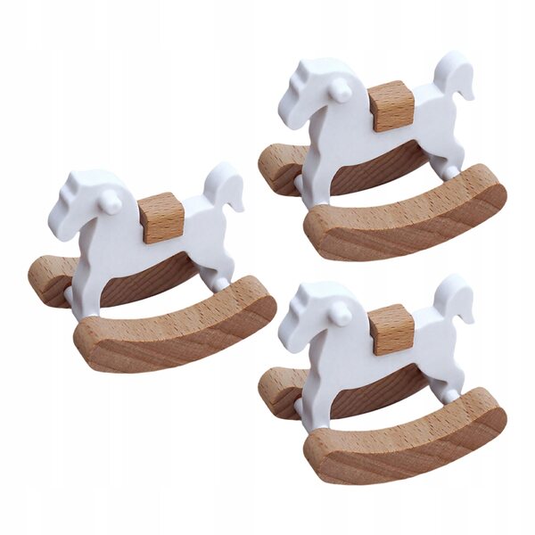 Set 3 Mini Cavalli a Dondolo in Legno per Casa delle Bambole, Sicuri e Resistenti