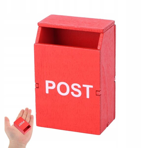 Mini cassetta postale in legno rossa per case delle bambole, 5x3,5x1,6 cm