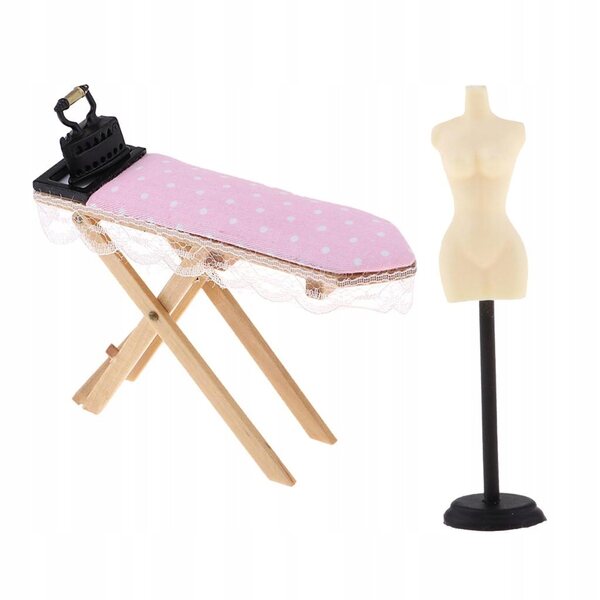 Prettyia Set Mobili Miniatura per Casa delle Bambole con Asse da Stiro e Porta Abiti