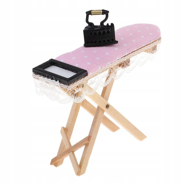 Prettyia Set Mobili Miniatura per Casa delle Bambole con Asse da Stiro e Porta Abiti