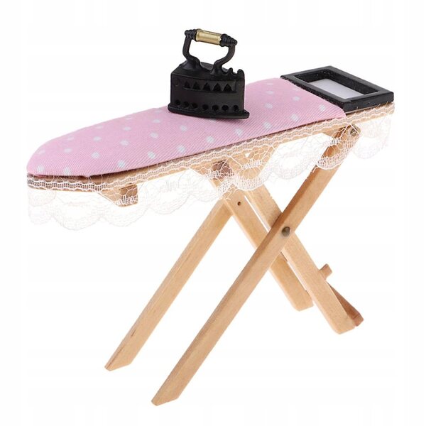 Prettyia Set Mobili Miniatura per Casa delle Bambole con Asse da Stiro e Porta Abiti