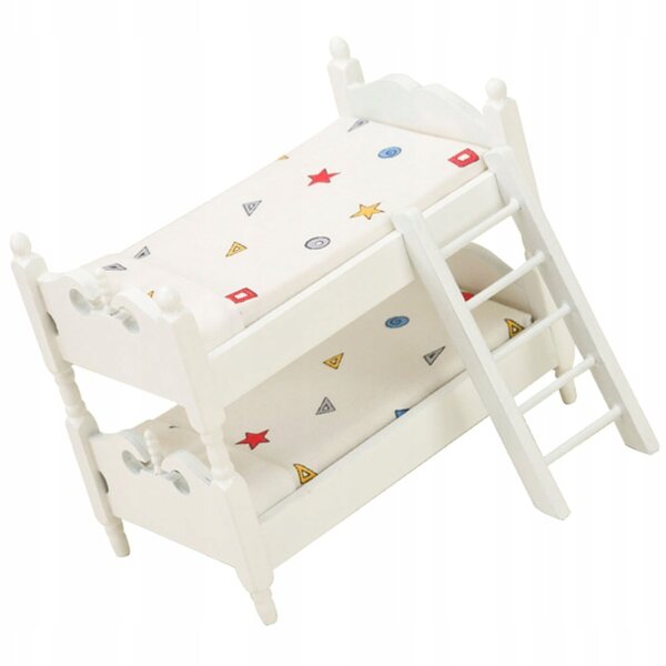 Mini letto a castello in legno per casa delle bambole, decorazione scomparto