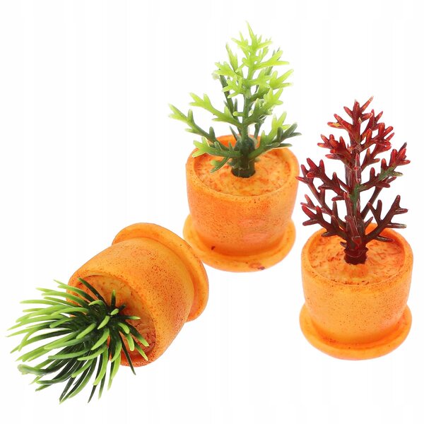 12 orangefarbene Mini-Bonsai aus Kunstharz für Miniatur- und DIY-Dekorationen