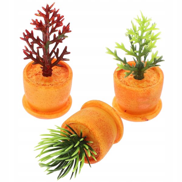 12 orangefarbene Mini-Bonsai aus Kunstharz für Miniatur- und DIY-Dekorationen