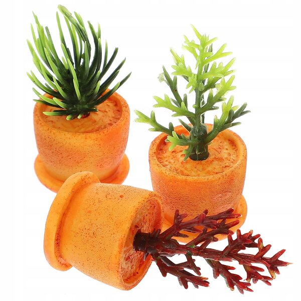 12 orangefarbene Mini-Bonsai aus Kunstharz für Miniatur- und DIY-Dekorationen