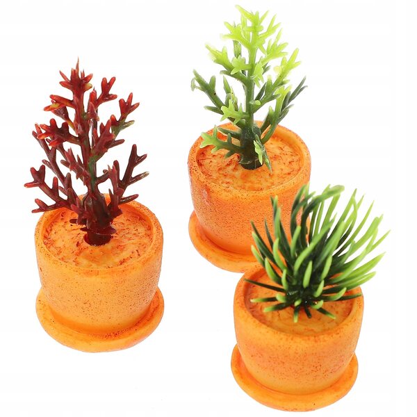 12 orangefarbene Mini-Bonsai aus Kunstharz für Miniatur- und DIY-Dekorationen
