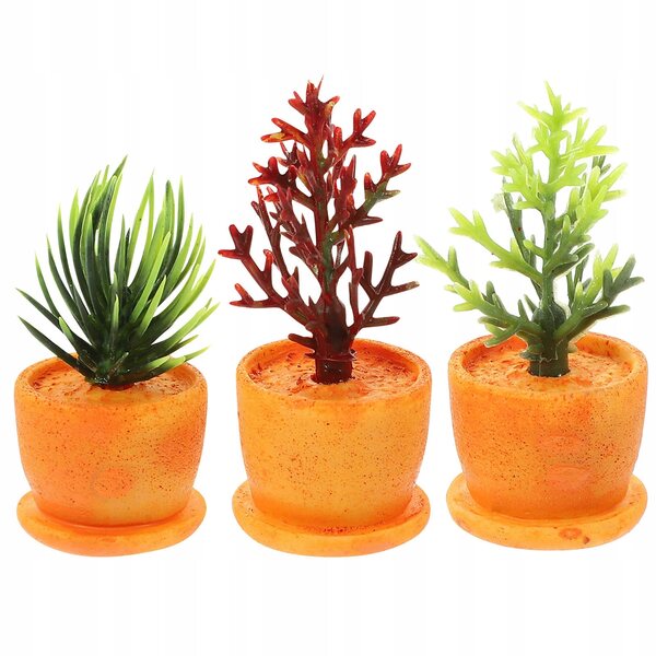 12 orangefarbene Mini-Bonsai aus Kunstharz für Miniatur- und DIY-Dekorationen