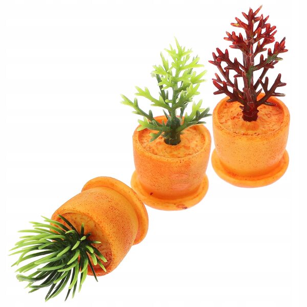 12 orangefarbene Mini-Bonsai aus Kunstharz für Miniatur- und DIY-Dekorationen