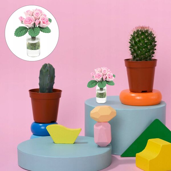 Mini Bonsai Rosa per Decorazione Casa in Vetro, Resina e Argilla 3,7x3,2 cm