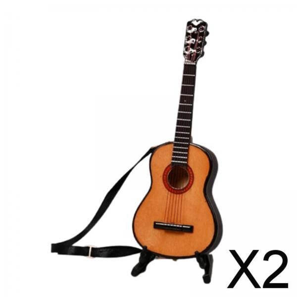 2x Drewniana gitara elektryczna w skali 1/6 z miniaturowymi zabawkami do musicalu