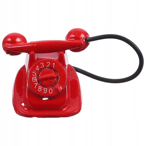 METALOWY MINIATUROWY TELEFON STYL VINTAGE CZERWONY - OZDOBA / DEKORACJA DO DOMKU DLA LALEK